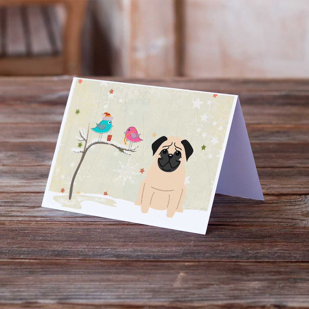 Christmas Presents between Friends Pug - Fawn Greeting Cards and Envelopes Pack of 8 Image 2