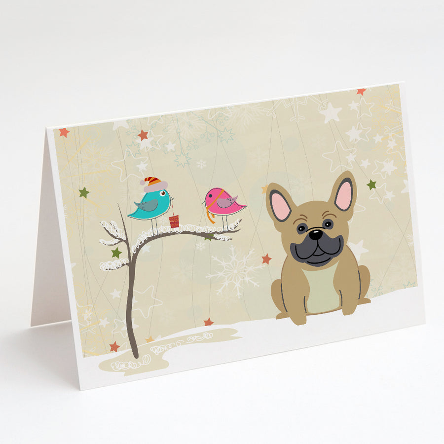 Christmas Presents between Friends French Bulldog - Cream Greeting Cards and Envelopes Pack of 8 Image 1