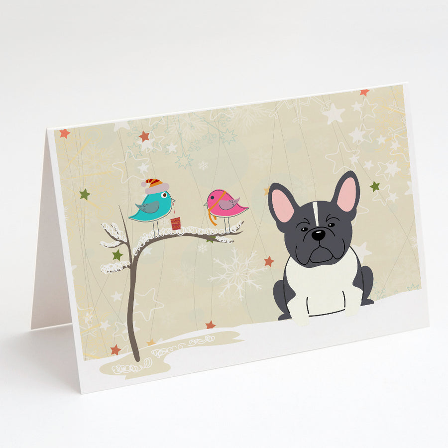 Christmas Presents between Friends French Bulldog - Black and White Greeting Cards and Envelopes Pack of 8 Image 1