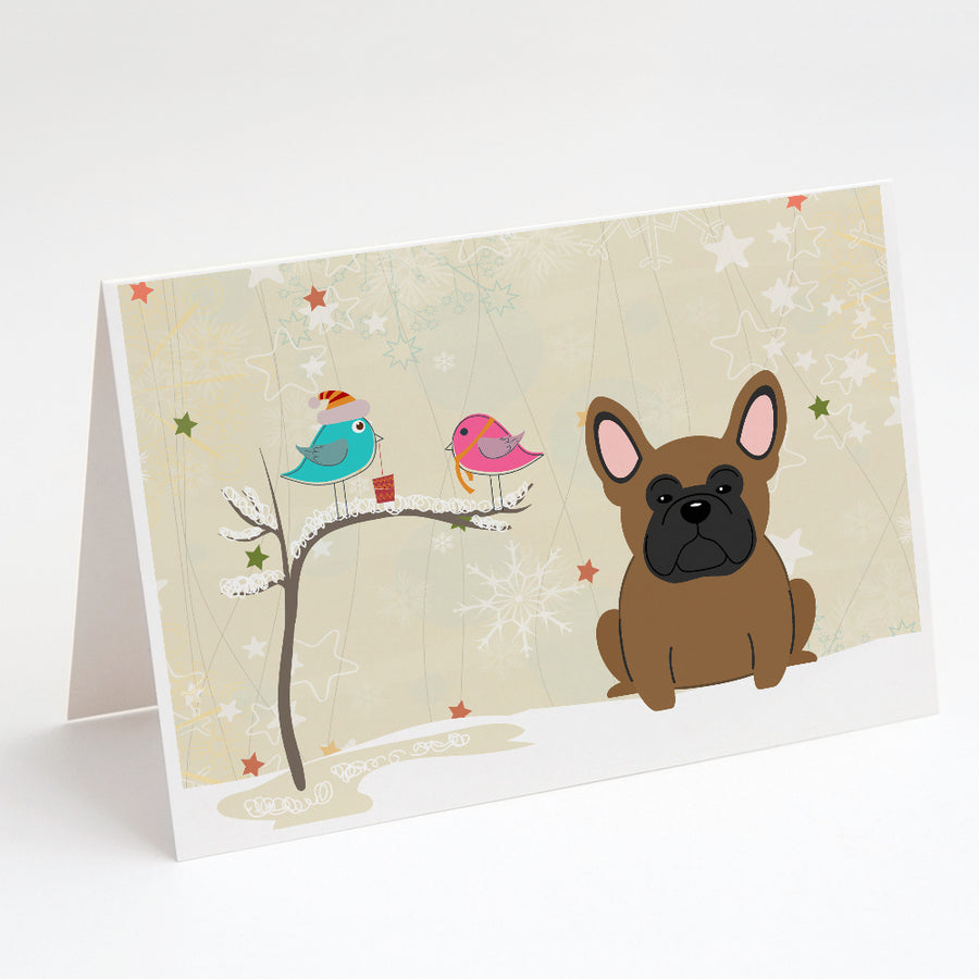 Christmas Presents between Friends French Bulldog - Brown Greeting Cards and Envelopes Pack of 8 Image 1