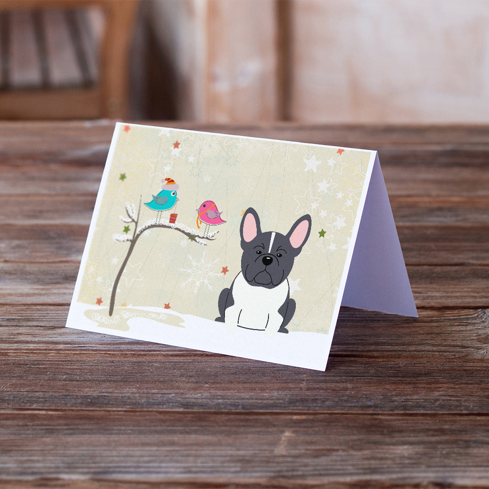Christmas Presents between Friends French Bulldog - Black and White Greeting Cards and Envelopes Pack of 8 Image 2
