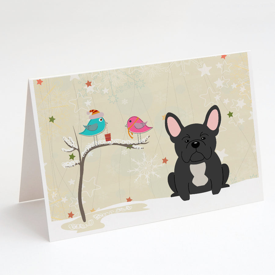 Christmas Presents between Friends French Bulldog - Black Greeting Cards and Envelopes Pack of 8 Image 1
