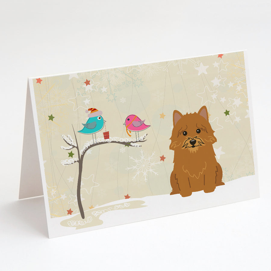 Christmas Presents between Friends Norwich Terrier Greeting Cards and Envelopes Pack of 8 Image 1