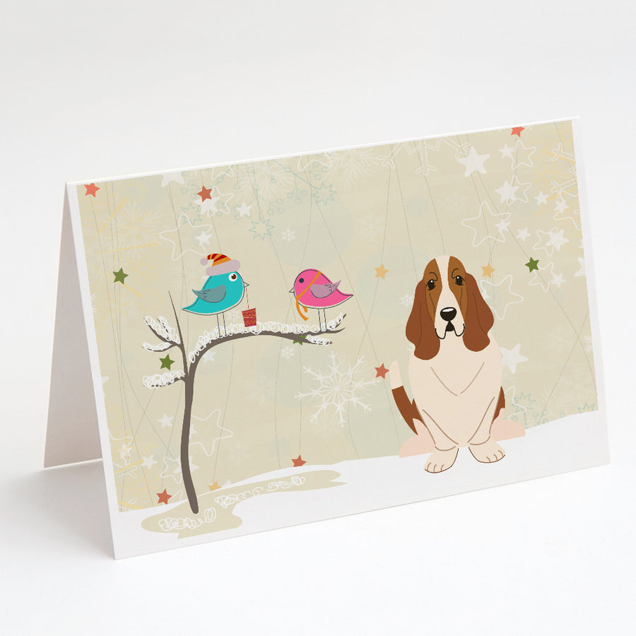 Christmas Presents between Friends Basset Hound Greeting Cards and Envelopes Pack of 8 Image 1