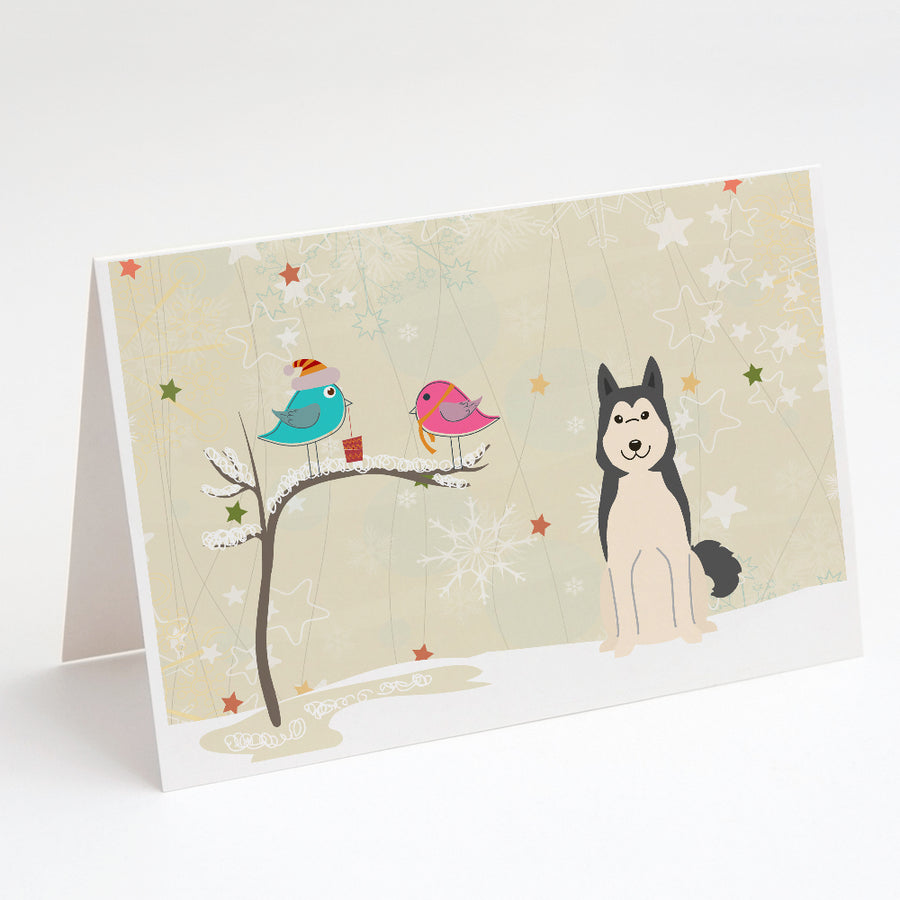 Christmas Presents between Friends West Siberian Laika Spitz Greeting Cards and Envelopes Pack of 8 Image 1