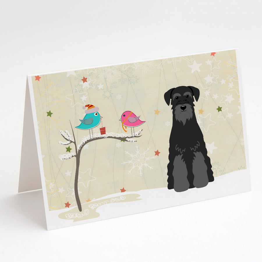Christmas Presents between Friends Schnauzer - Black Greeting Cards and Envelopes Pack of 8 Image 1