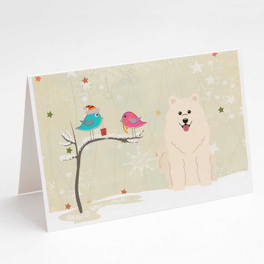 Christmas Presents between Friends Samoyed Greeting Cards and Envelopes Pack of 8 Image 1