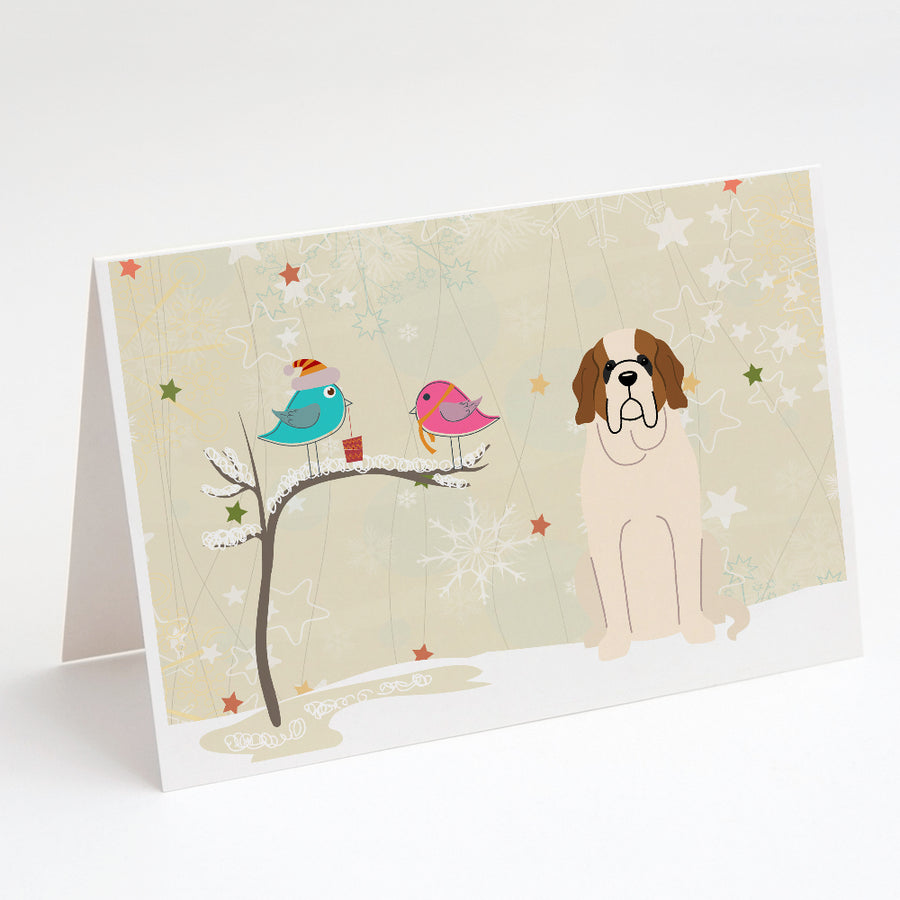Christmas Presents between Friends Saint Bernard Greeting Cards and Envelopes Pack of 8 Image 1