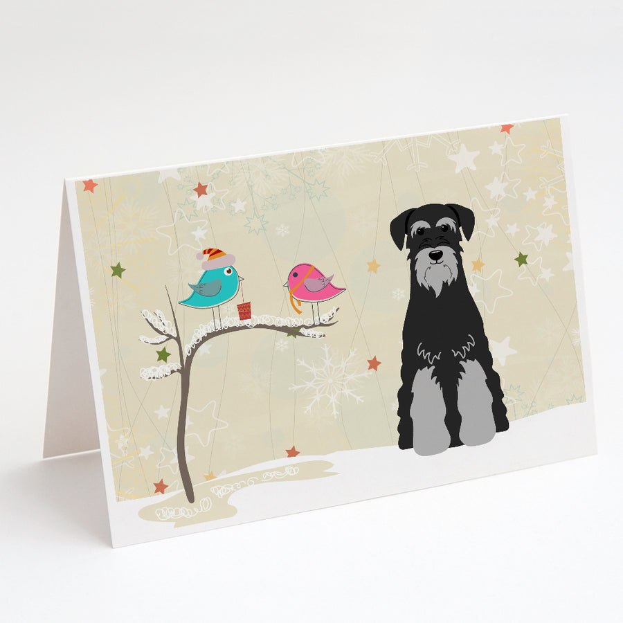 Christmas Presents between Friends Schnauzer - Black and Grey Greeting Cards and Envelopes Pack of 8 Image 1