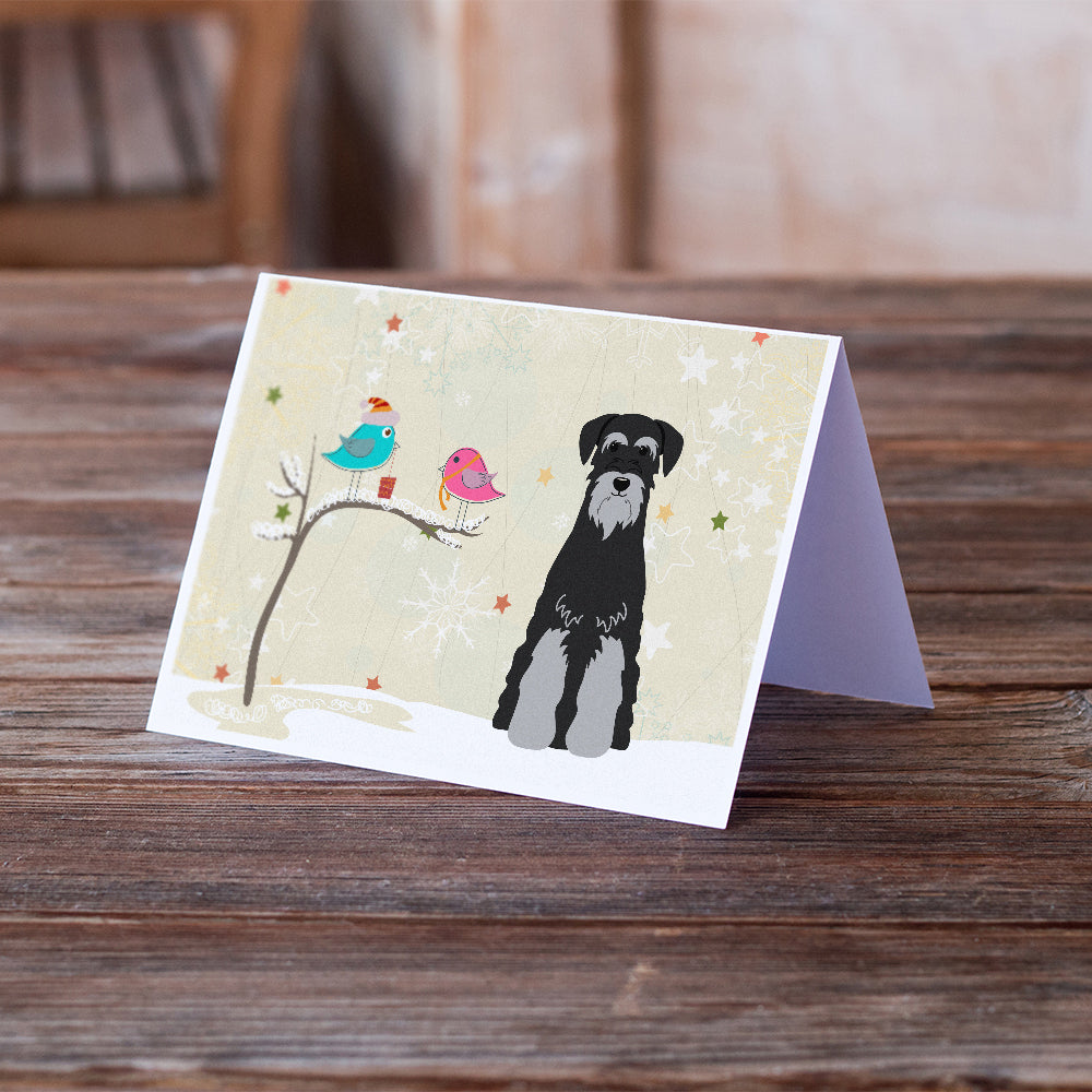 Christmas Presents between Friends Schnauzer - Black and Grey Greeting Cards and Envelopes Pack of 8 Image 2