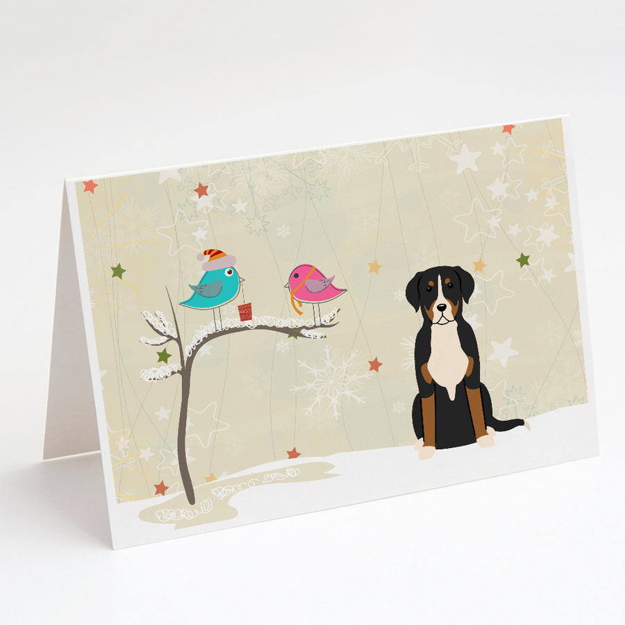 Christmas Presents between Friends Greater Swiss Mountain Dog Greeting Cards and Envelopes Pack of 8 Image 1