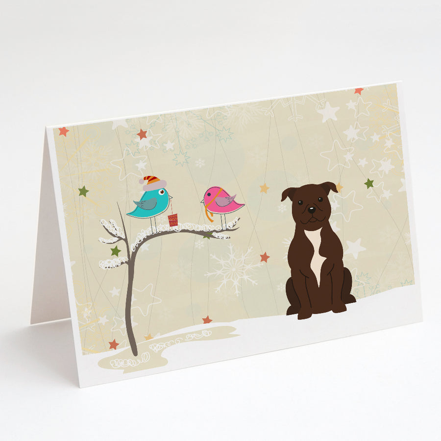 Christmas Presents between Friends Bull Terrier - Chocolate Greeting Cards and Envelopes Pack of 8 Image 1