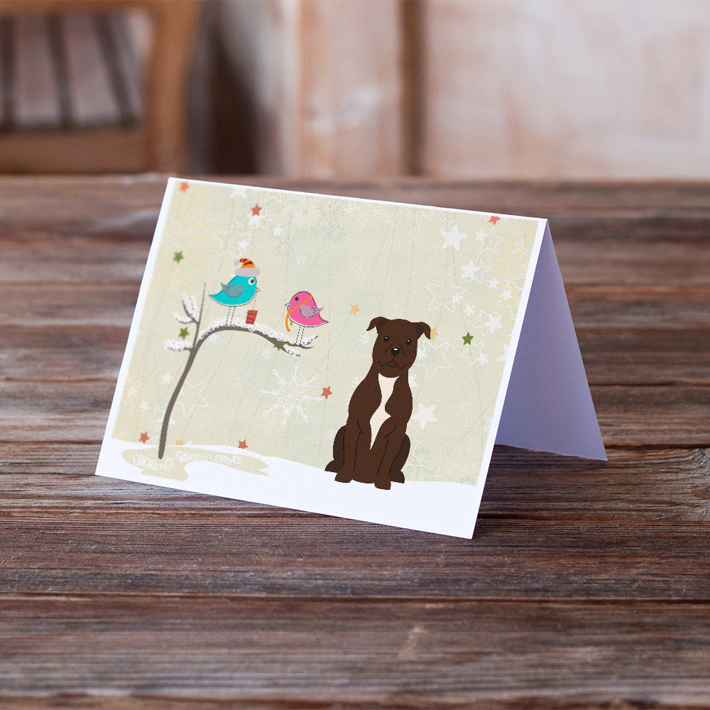 Christmas Presents between Friends Bull Terrier - Chocolate Greeting Cards and Envelopes Pack of 8 Image 2