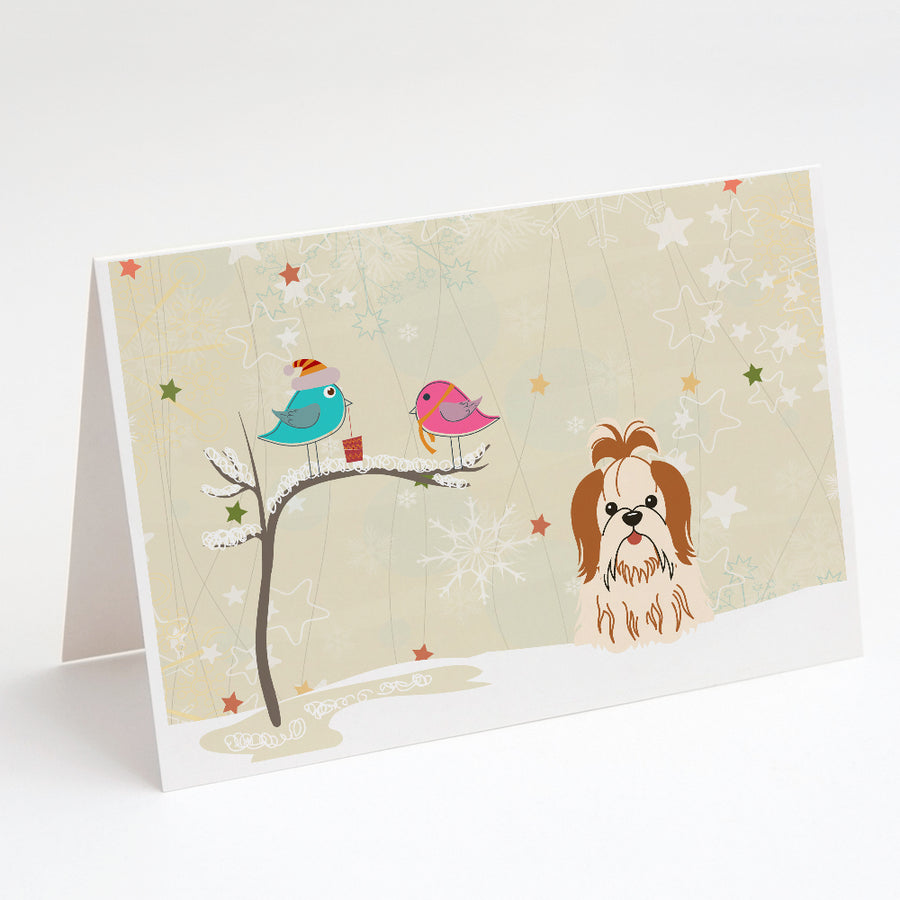 Christmas Presents between Friends Shih Tzu - Red and White Greeting Cards and Envelopes Pack of 8 Image 1