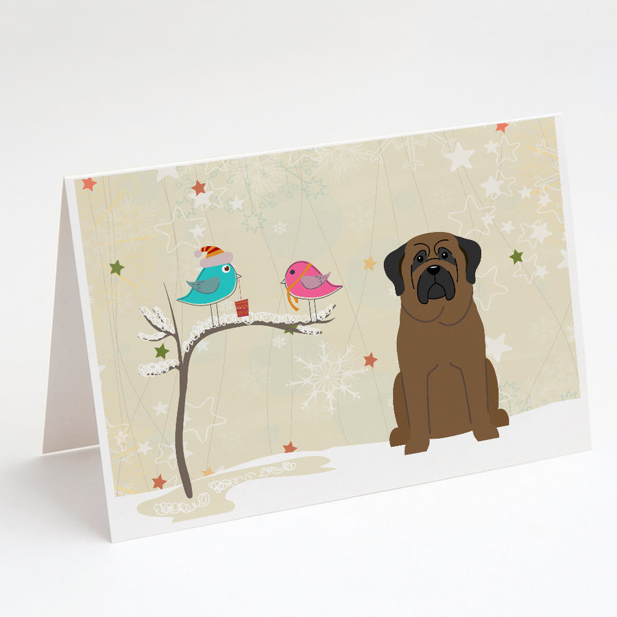 Christmas Presents between Friends Bullmastiff Greeting Cards and Envelopes Pack of 8 Image 1