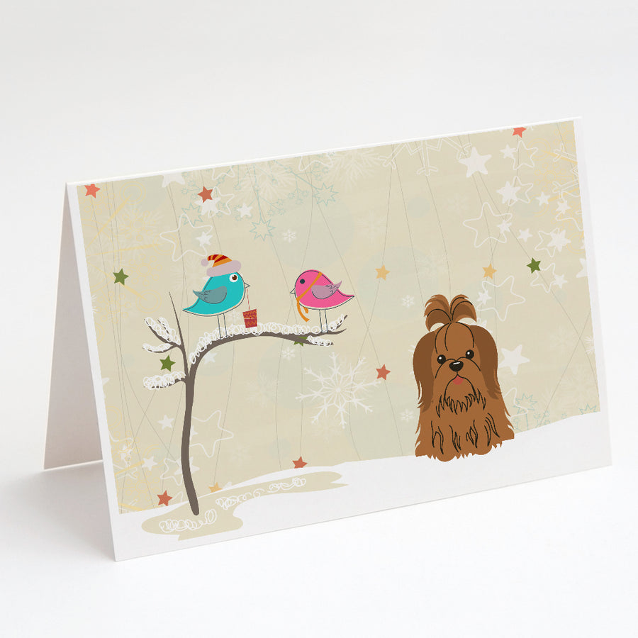 Christmas Presents between Friends Shih Tzu - Chocolate Greeting Cards and Envelopes Pack of 8 Image 1