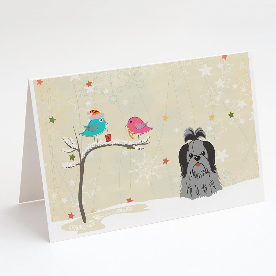 Christmas Presents between Friends Shih Tzu - Black and Silver Greeting Cards and Envelopes Pack of 8 Image 1