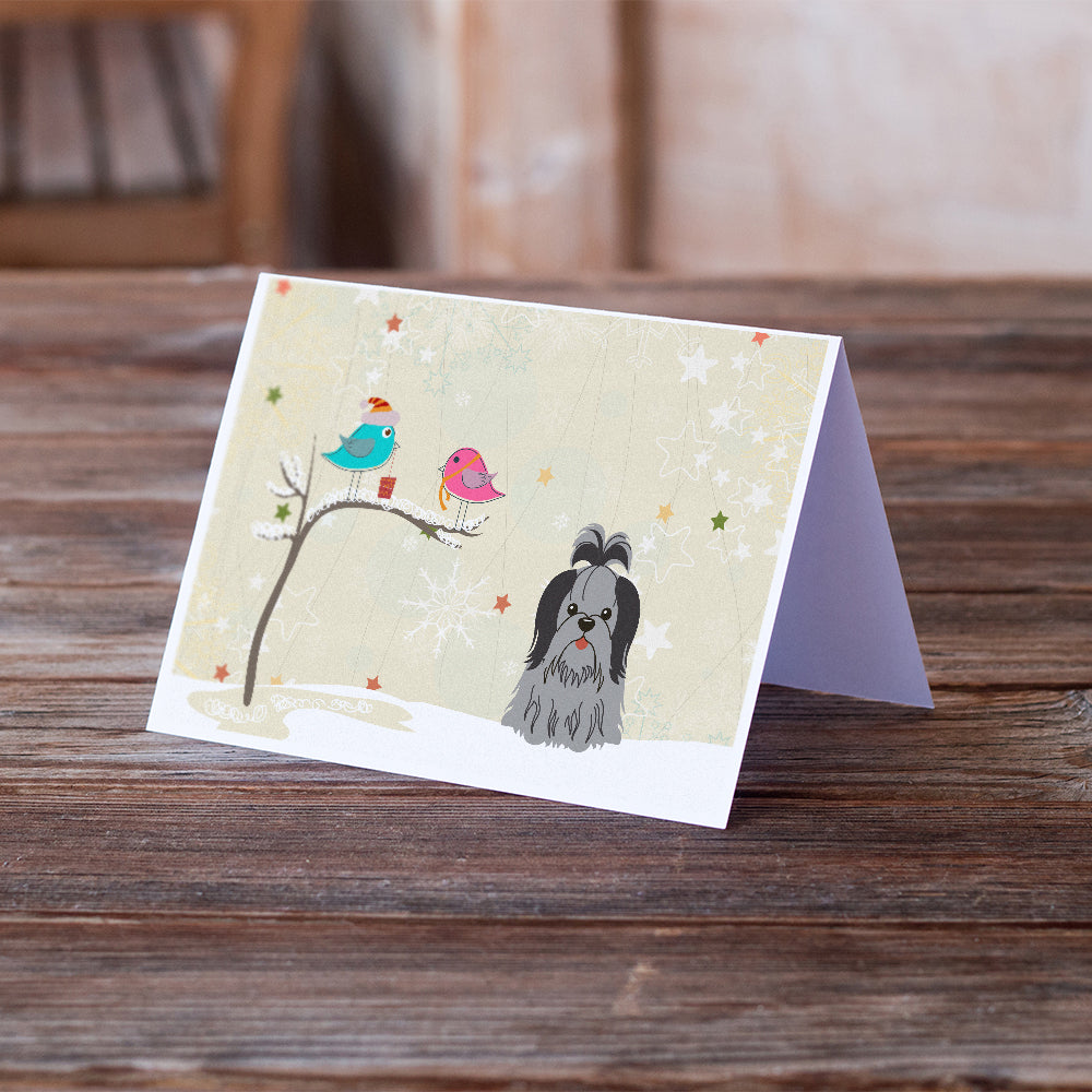 Christmas Presents between Friends Shih Tzu - Black and Silver Greeting Cards and Envelopes Pack of 8 Image 2