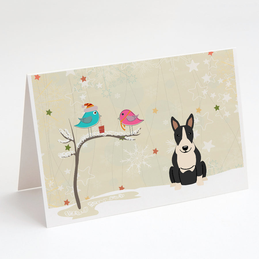 Christmas Presents between Friends Bull Terrier - Black and White Greeting Cards and Envelopes Pack of 8 Image 1