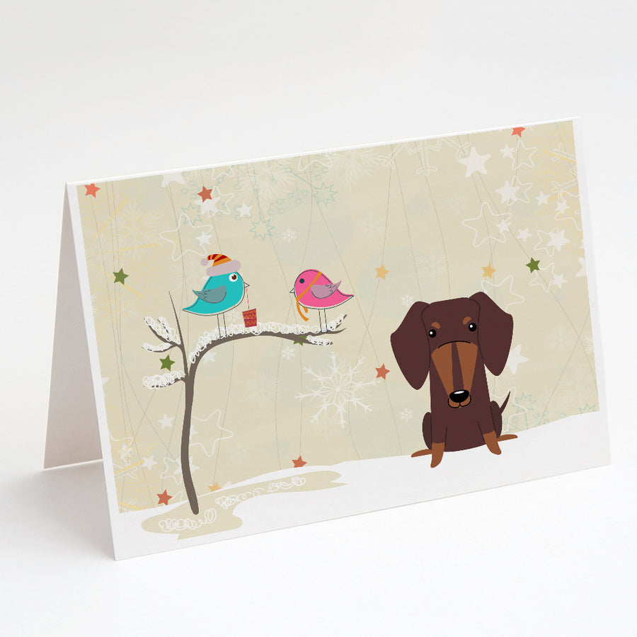 Christmas Presents between Friends Dachshund - Chocolate Greeting Cards and Envelopes Pack of 8 Image 1