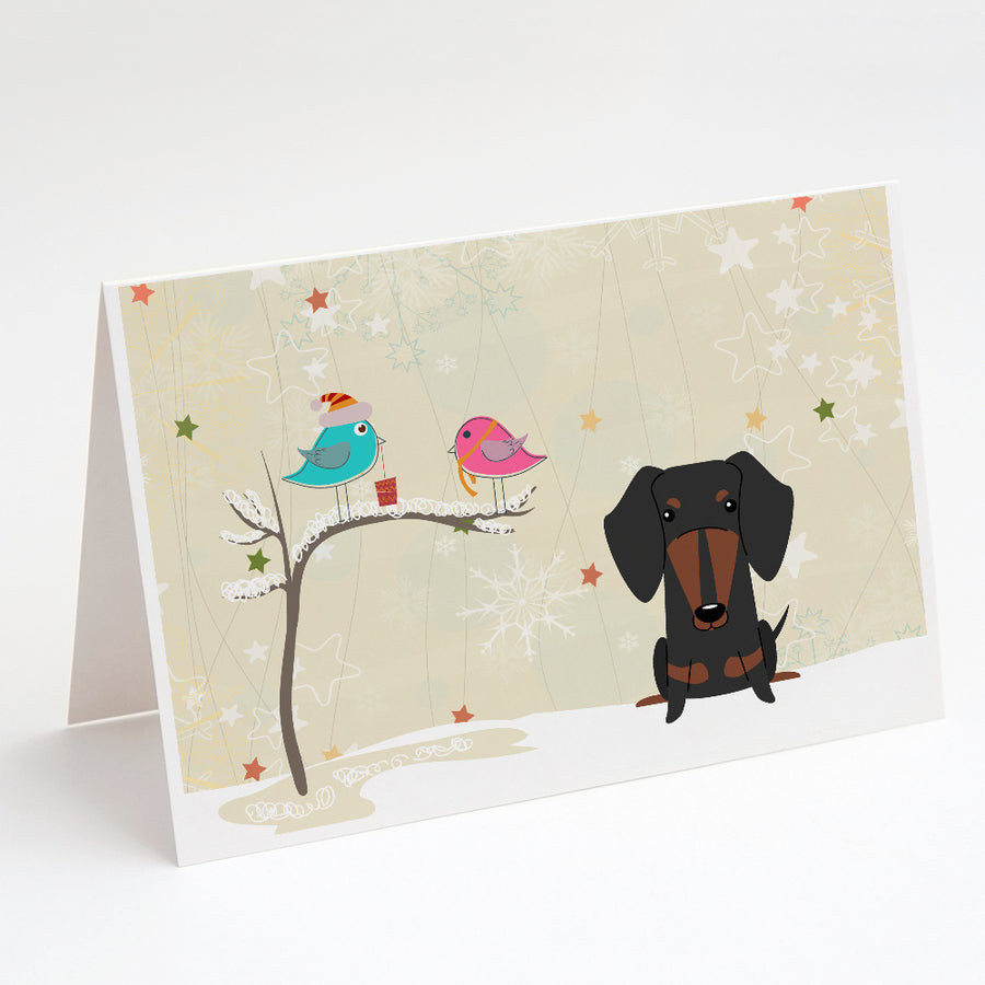 Christmas Presents between Friends Dachshund - Black and Tan Greeting Cards and Envelopes Pack of 8 Image 1