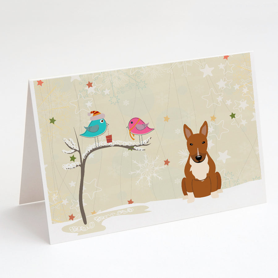 Christmas Presents between Friends Bull Terrier - Red Greeting Cards and Envelopes Pack of 8 Image 1