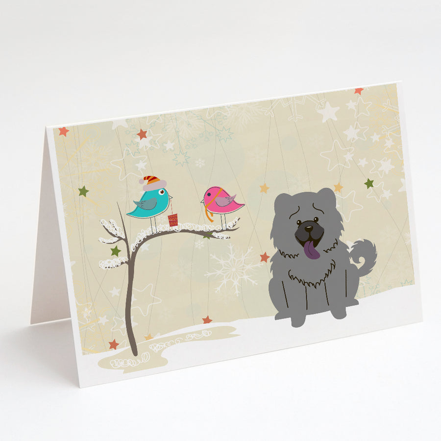 Christmas Presents between Friends Chow Chow - Blue Greeting Cards and Envelopes Pack of 8 Image 1