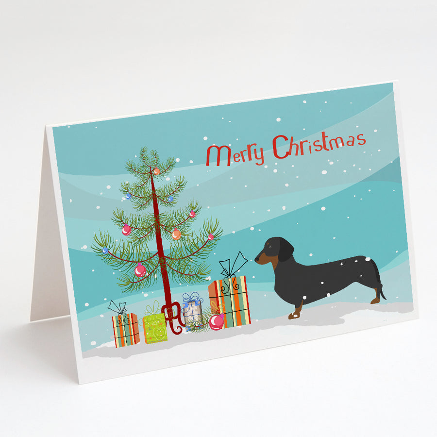 Dachshund Merry Christmas Tree Greeting Cards and Envelopes Pack of 8 Image 1