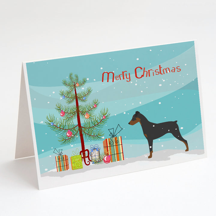 German Pinscher Merry Christmas Tree Greeting Cards and Envelopes Pack of 8 Image 1