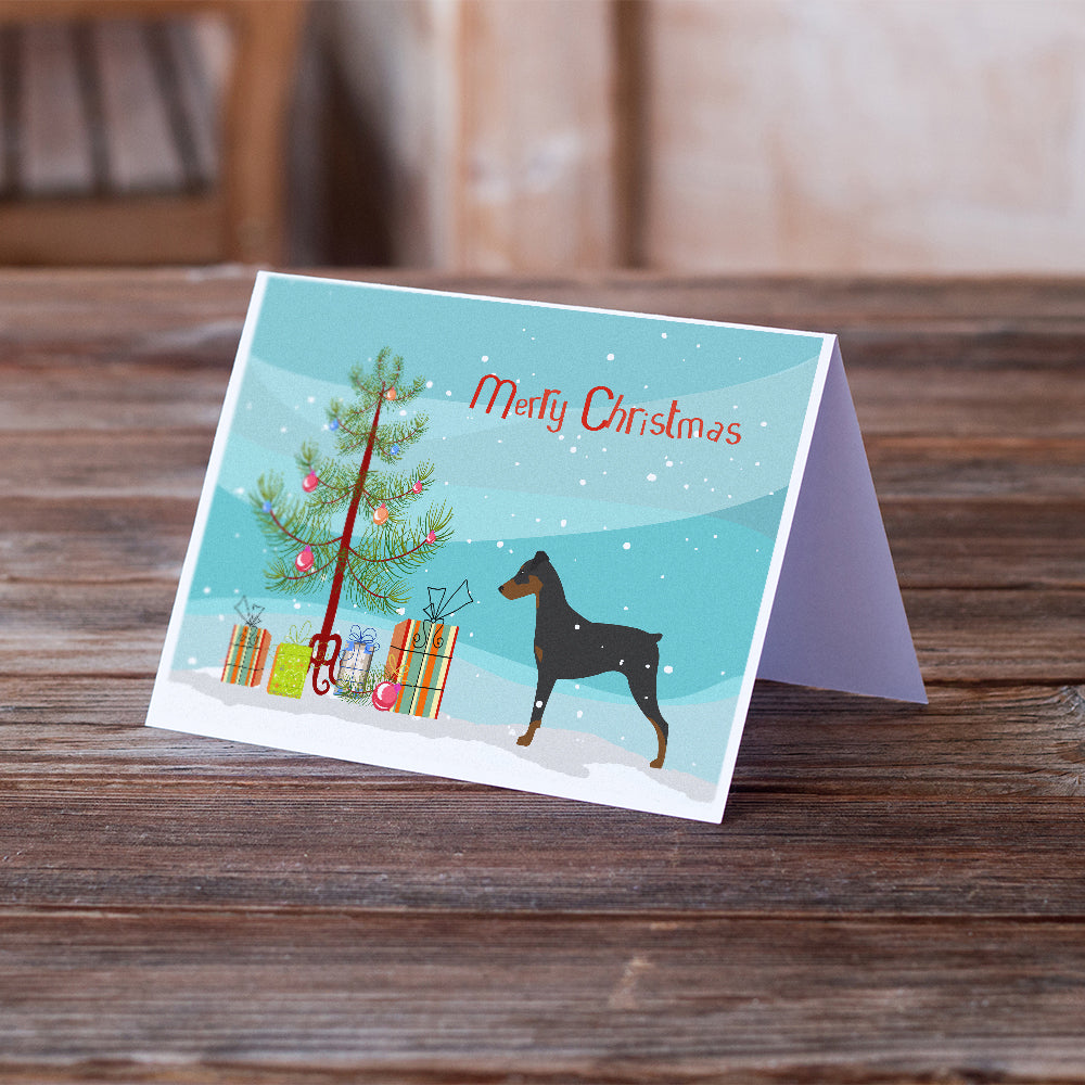 German Pinscher Merry Christmas Tree Greeting Cards and Envelopes Pack of 8 Image 2