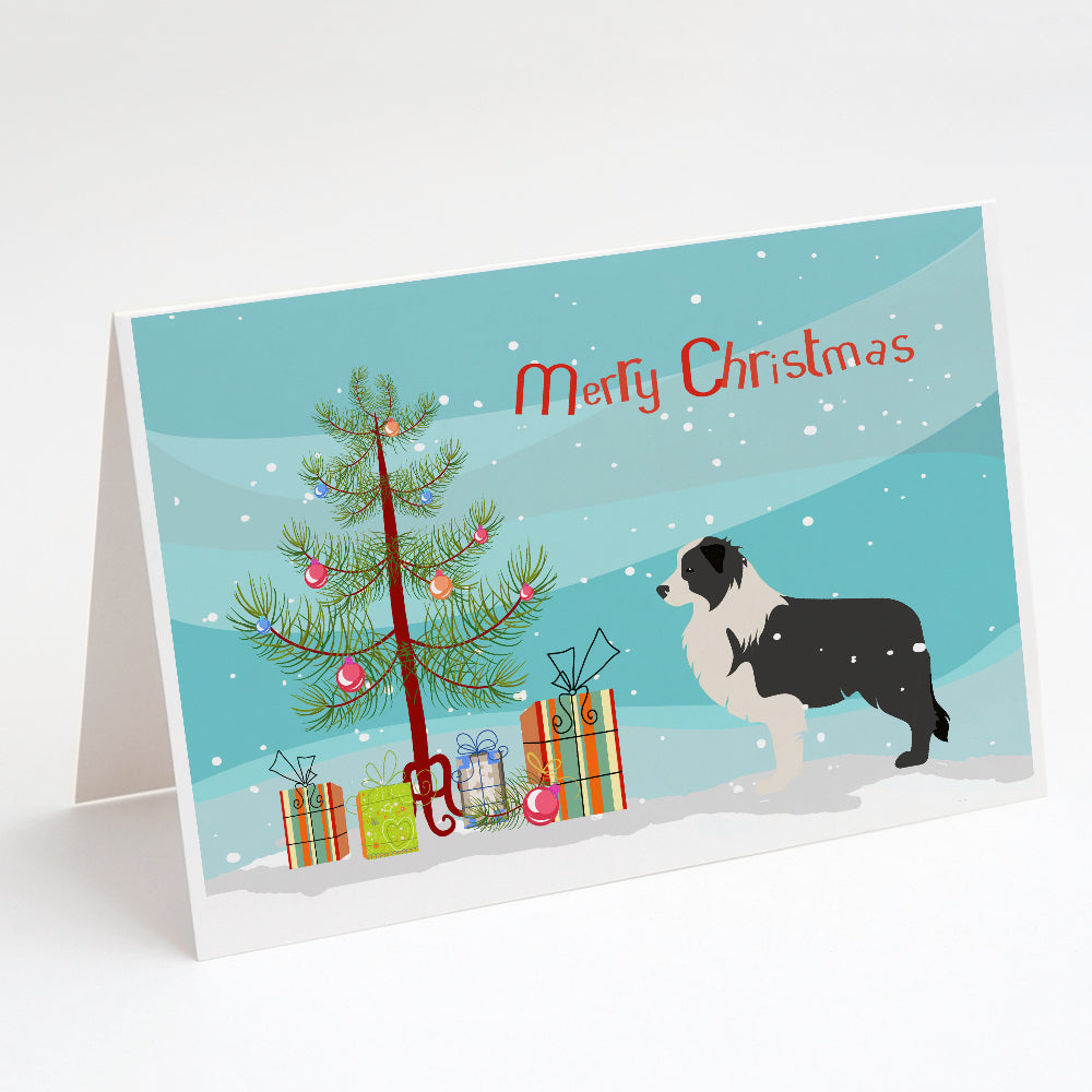 Black Border Collie Merry Christmas Tree Greeting Cards and Envelopes Pack of 8 Image 1