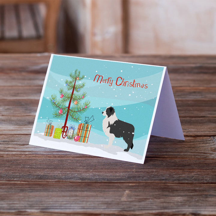 Black Border Collie Merry Christmas Tree Greeting Cards and Envelopes Pack of 8 Image 2