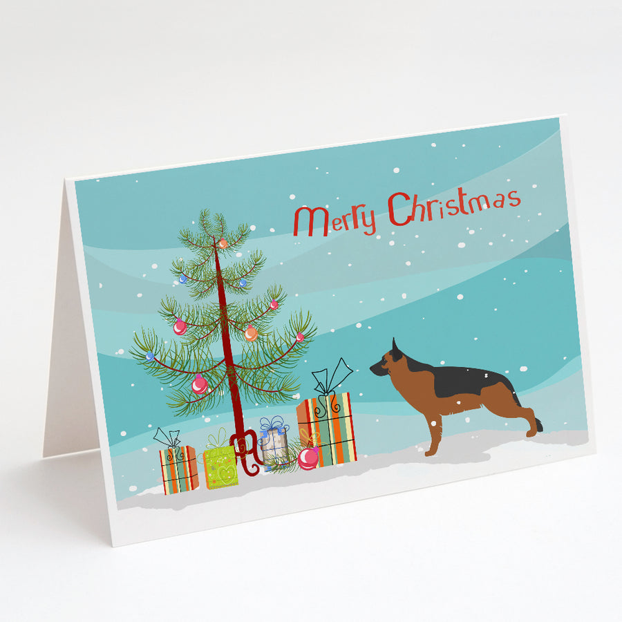 German Shepherd Merry Christmas Tree Greeting Cards and Envelopes Pack of 8 Image 1