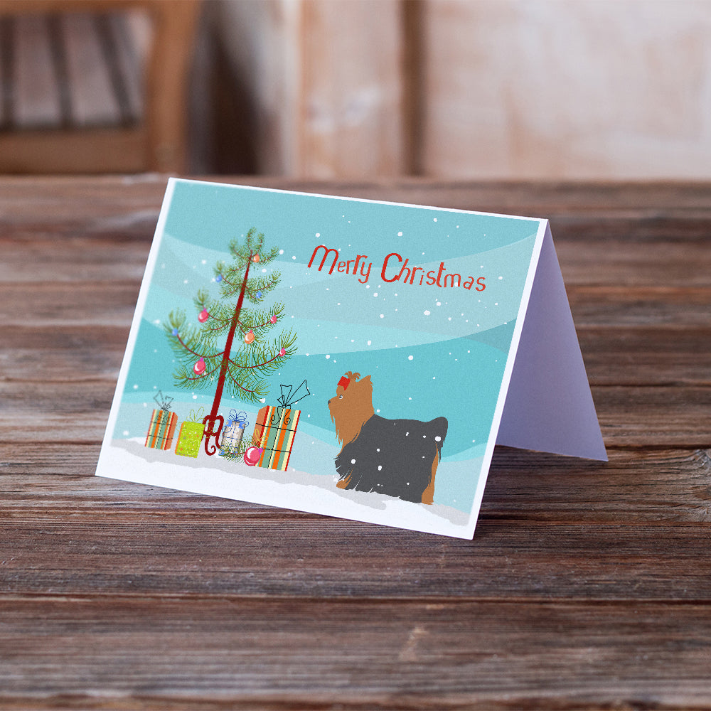 Yorkshire Terrier Yorkie Merry Christmas Tree Greeting Cards and Envelopes Pack of 8 Image 2