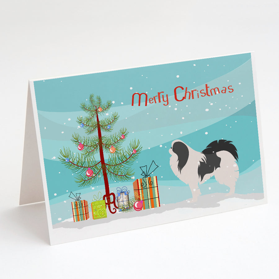 Japanese Chin Merry Christmas Tree Greeting Cards and Envelopes Pack of 8 Image 1