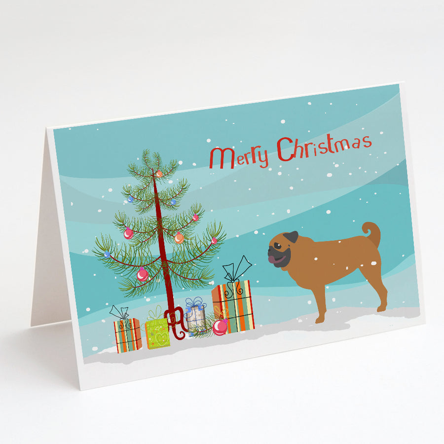 Pug Merry Christmas Tree Greeting Cards and Envelopes Pack of 8 Image 1