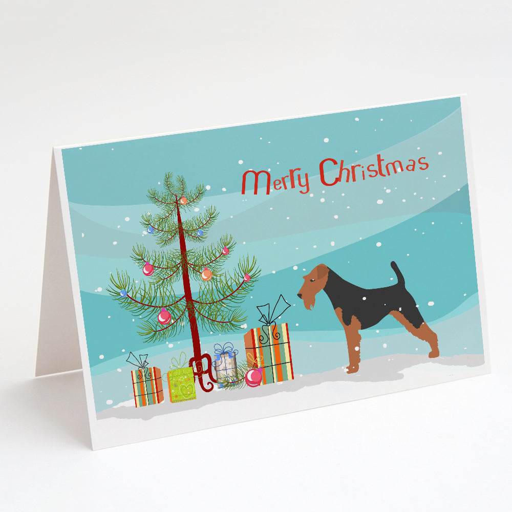 Airedale Terrier Merry Christmas Tree Greeting Cards and Envelopes Pack of 8 Image 1