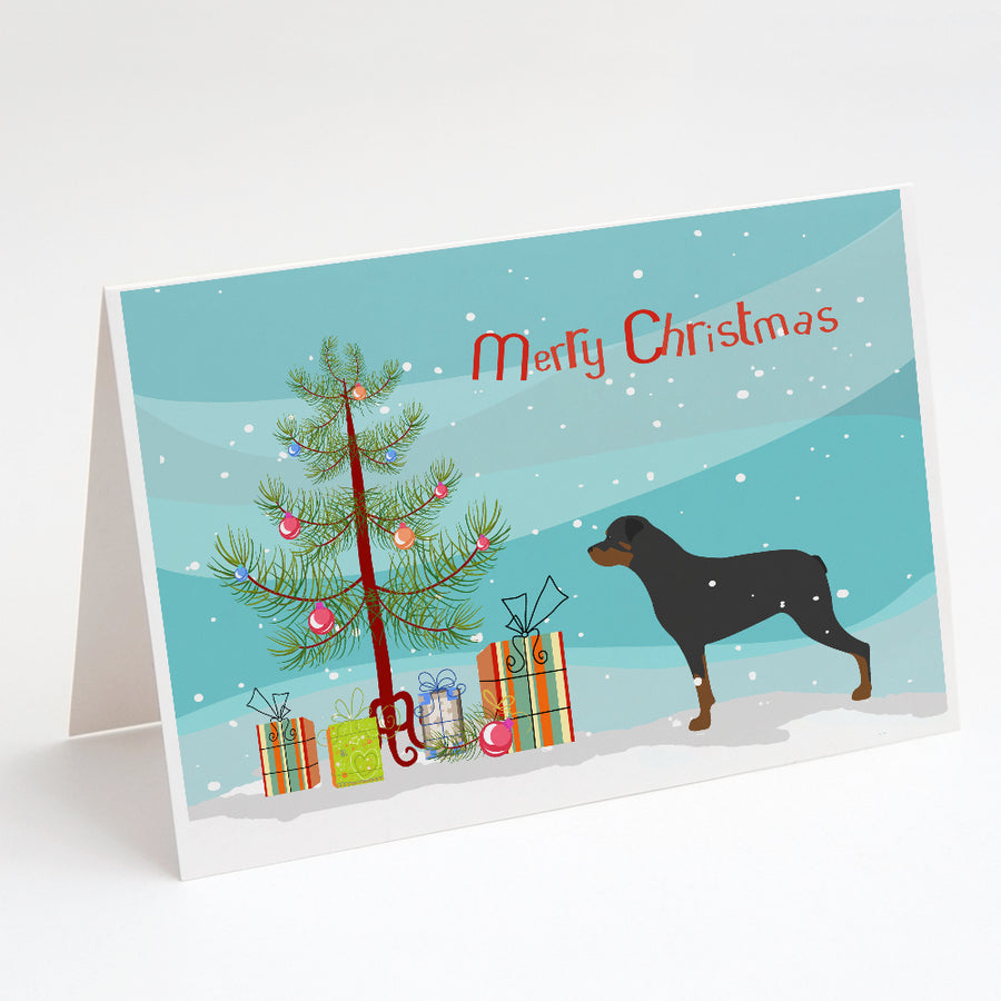 Rottweiler Merry Christmas Tree Greeting Cards and Envelopes Pack of 8 Image 1