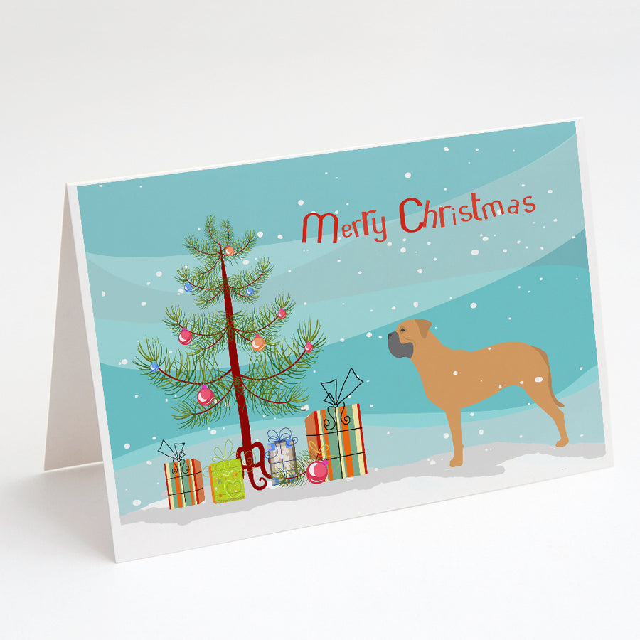 Bullmastiff Merry Christmas Tree Greeting Cards and Envelopes Pack of 8 Image 1