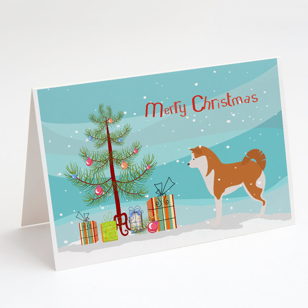 Akita Merry Christmas Tree Greeting Cards and Envelopes Pack of 8 Image 1