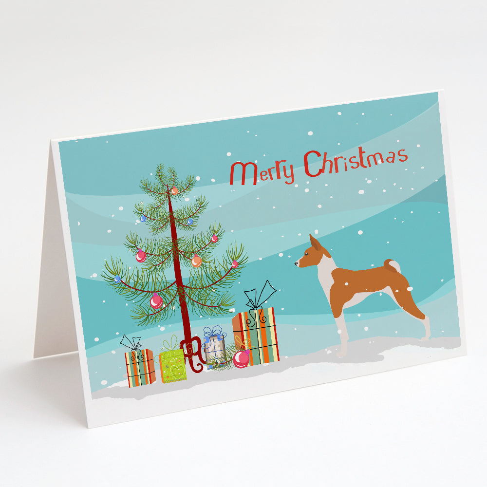 Basenji Merry Christmas Tree Greeting Cards and Envelopes Pack of 8 Image 1