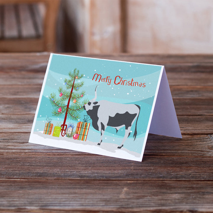 Hungarian Grey Steppe Cow Christmas Greeting Cards and Envelopes Pack of 8 Image 2