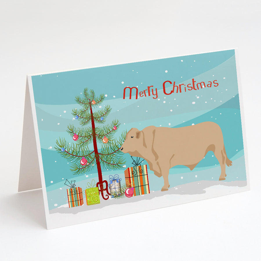 Charolais Cow Christmas Greeting Cards and Envelopes Pack of 8 Image 1