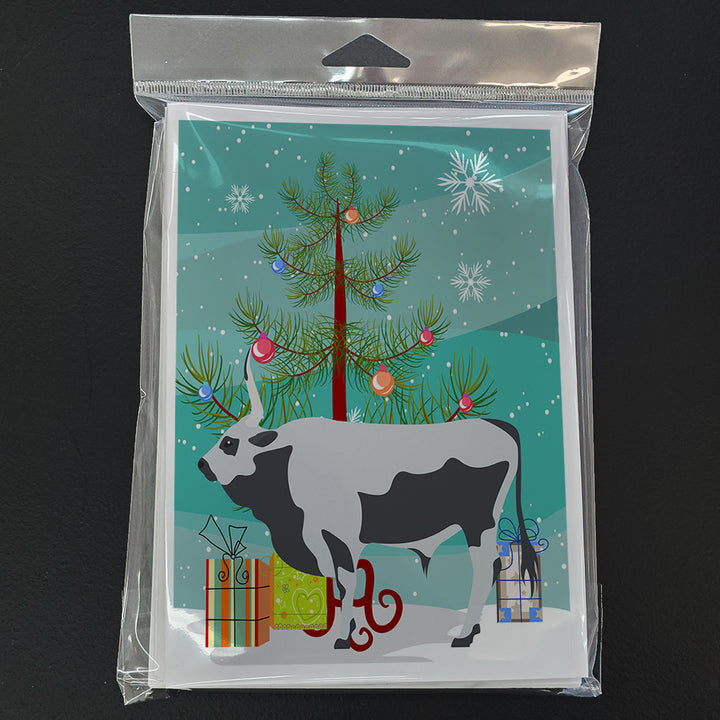 Hungarian Grey Steppe Cow Christmas Greeting Cards and Envelopes Pack of 8 Image 3