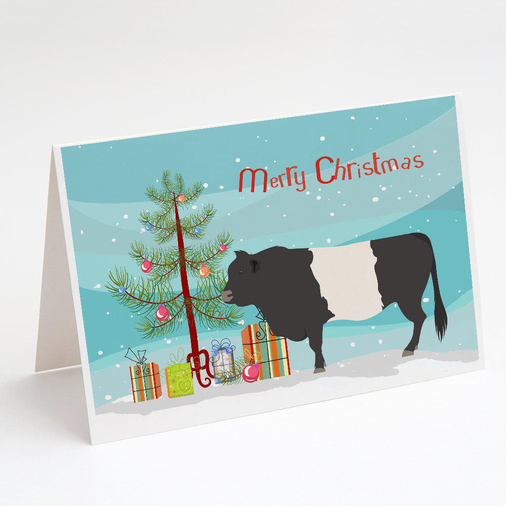 Belted Galloway Cow Christmas Greeting Cards and Envelopes Pack of 8 Image 1