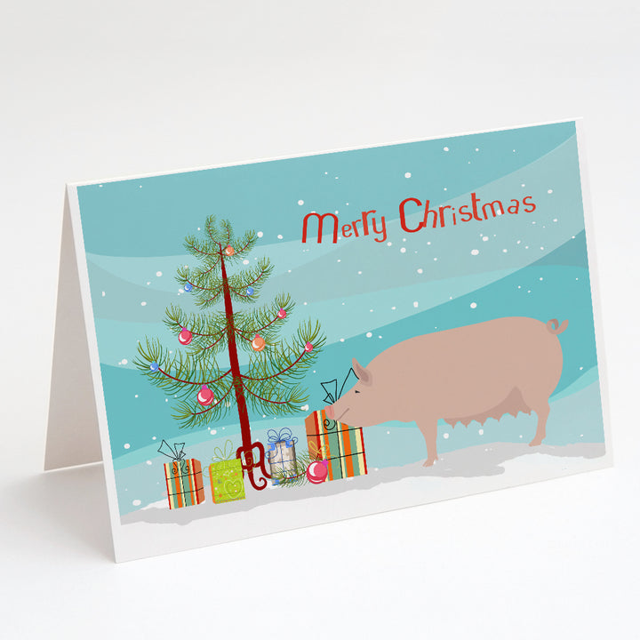 English Large White Pig Christmas Greeting Cards and Envelopes Pack of 8 Image 1