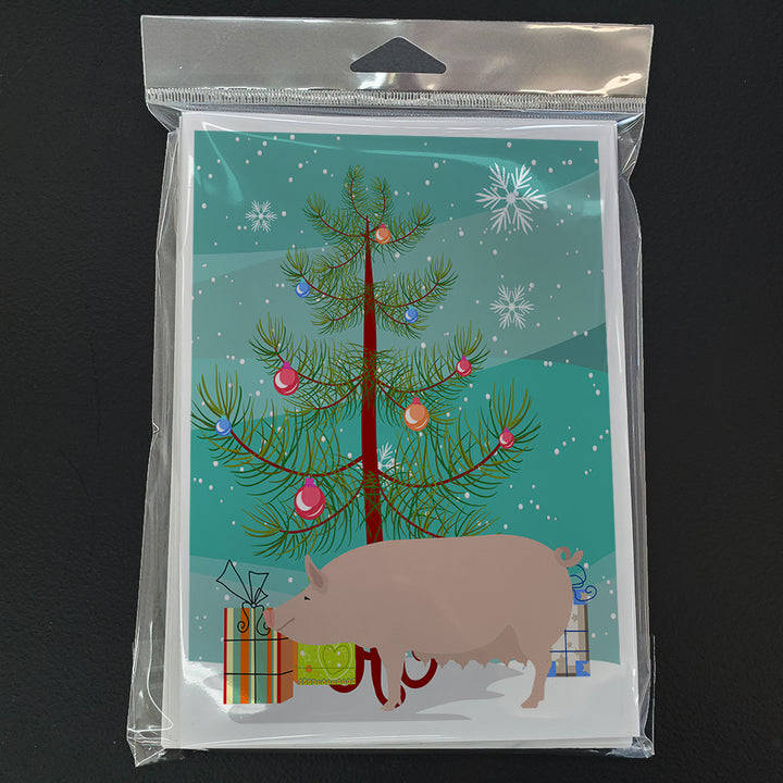 English Large White Pig Christmas Greeting Cards and Envelopes Pack of 8 Image 3