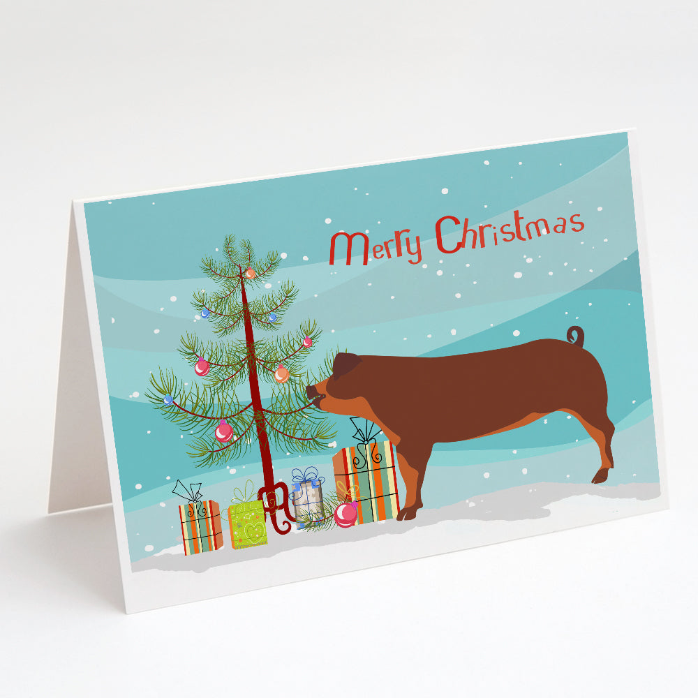 Duroc Pig Christmas Greeting Cards and Envelopes Pack of 8 Image 1