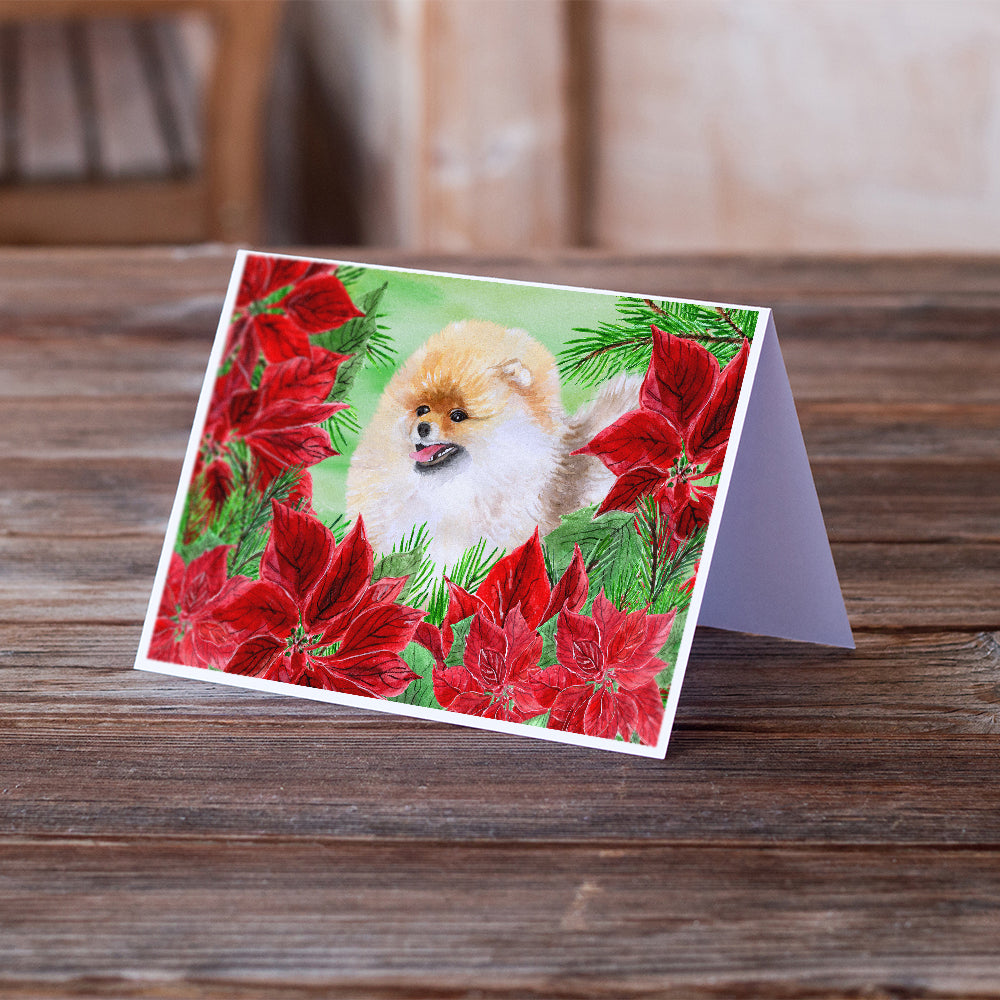 Pomeranian Poinsettas Greeting Cards and Envelopes Pack of 8 Image 2