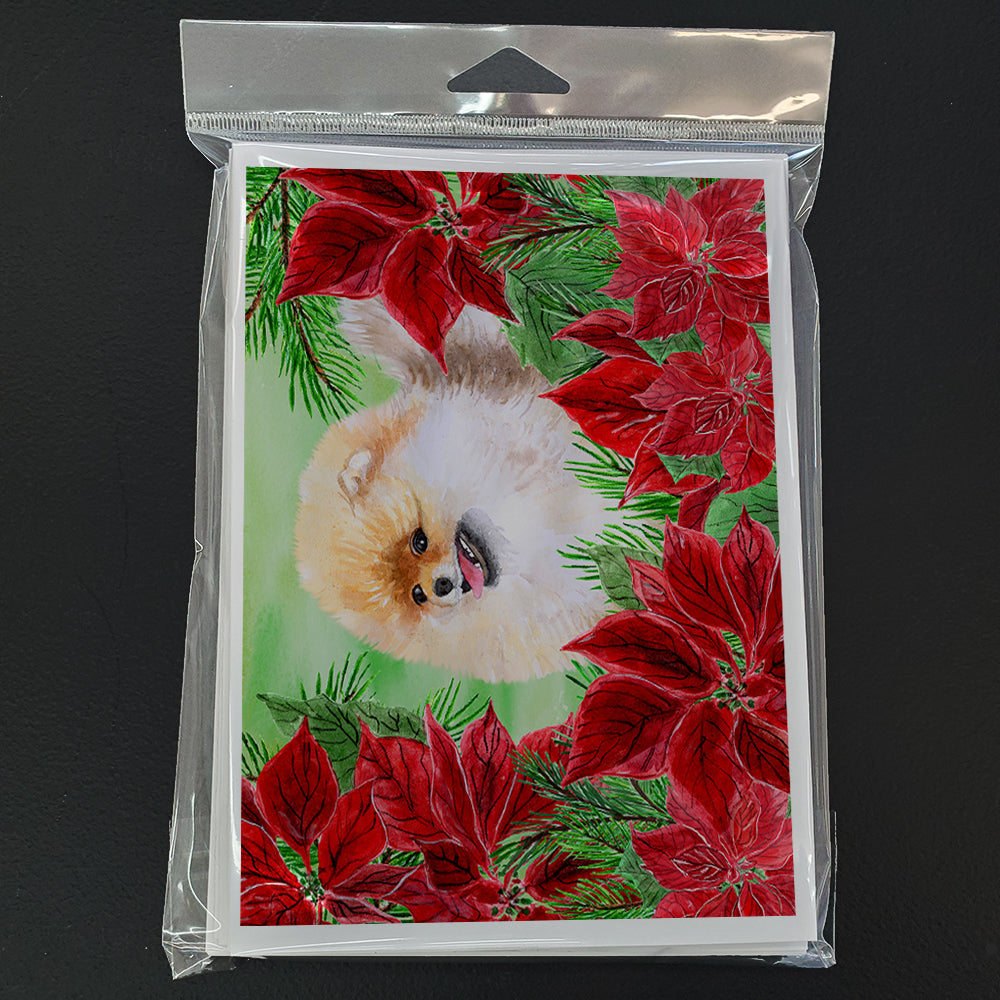 Pomeranian Poinsettas Greeting Cards and Envelopes Pack of 8 Image 3